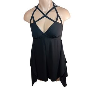 Y2K BCBG MAXAZRIA Black Halter Strappy Flowy Chiffon Romper Goth Beach Party 4